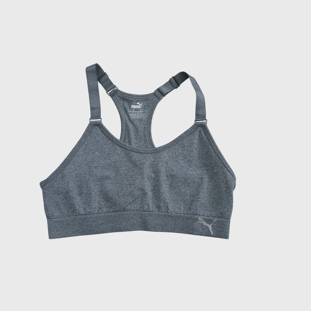 Puma Sports Bra Womens M Gray Racerback Adjustable Straps Activewear